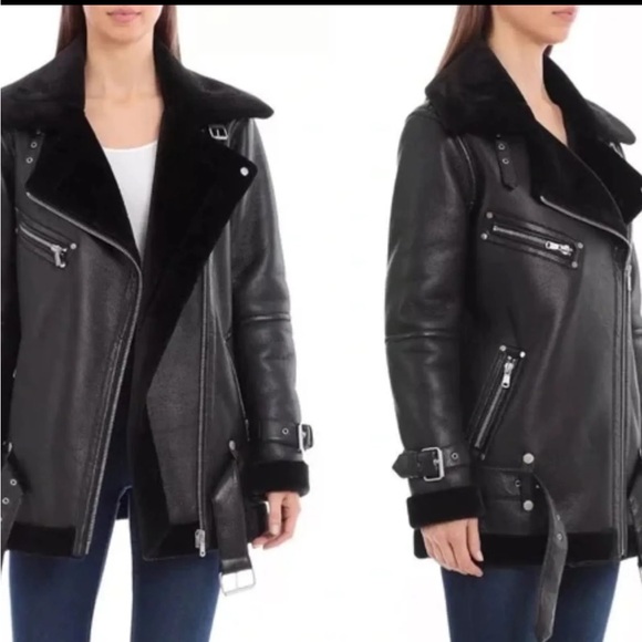 $189 Bagatelle Oversized Faux Shearling Jacket Black Moto Coat size L LAST WEEK! - Picture 3 of 9